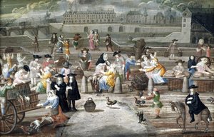Mercado de Pan y Aves en Quai des Grands Augustins, pintado para un abanico